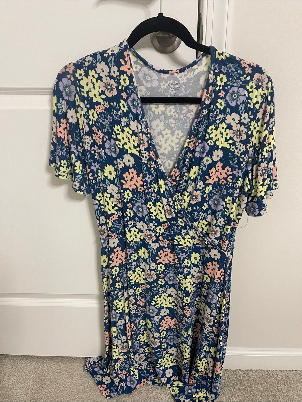 41 Hawthorn Navy Floral Wrap dress with Pastel Blooms